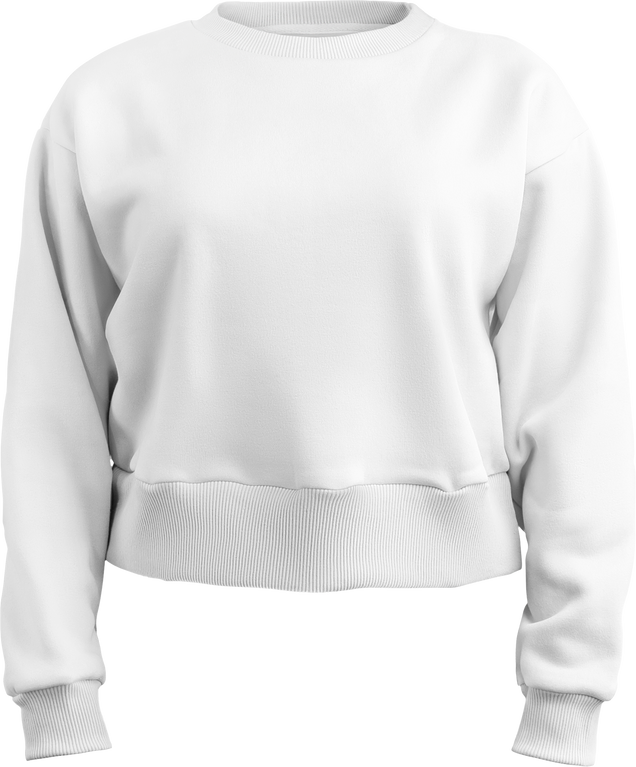 Mockup of a female white crop sweatshirt 3D rendering, png, front view